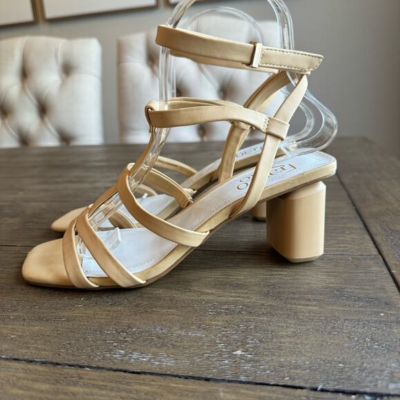 Franco Sarto Women's Laina Beige Strappy Sandals Size 6 Block Heel Ankle Strap - Picture 5 of 16